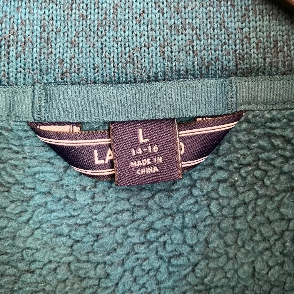 Lands End Sweater Fleece Jacket - Dark Teal Heather